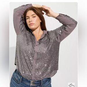 Torrid Madison Sequin Long Sleeve collared button up Shirt SZ 3